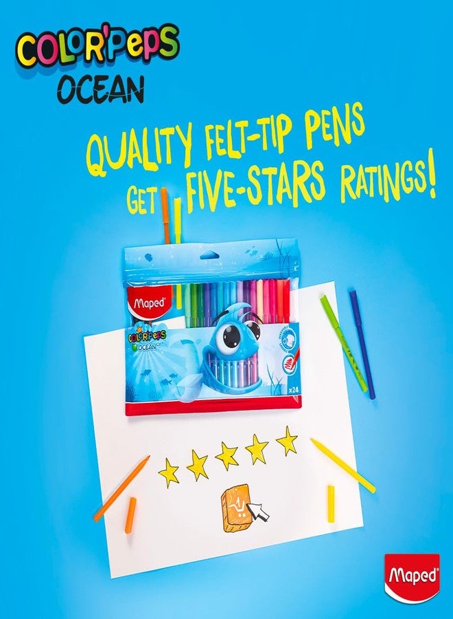 MAPED Colouring Kit - 2Pcs Set Washable Felt Tip Pen X12 Shades Oil Pastels X25 Shades|Oil pastel with Plastic Case| Bright shade Sketch pens| Birthday Gift|Rakhi Gift| Return Gift - Image 5